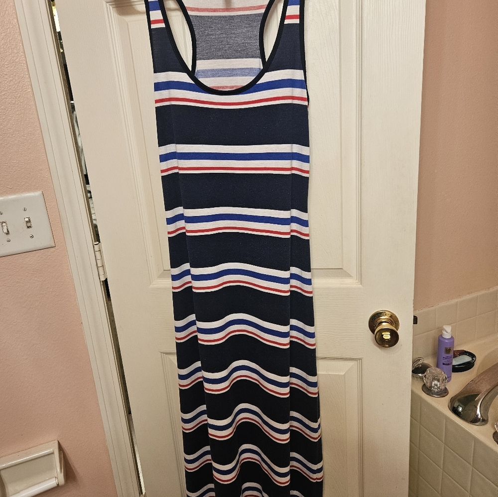 Striped Sleeveless Maxi Dress - Navy, Red, and White